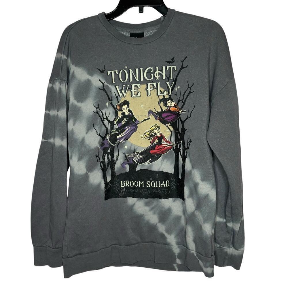 Disney Hocus Pocus Halloween Witches Gray Tie Dye Sweatshirt Size Small